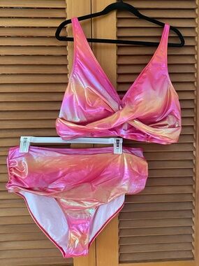 Shimmer Pink Twist-Front Bikini Set - Women Swim